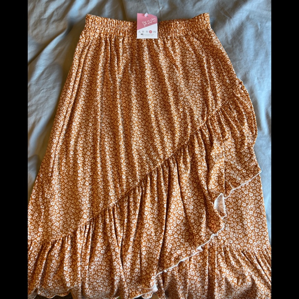 Burnt Orange Floral Wrap Skirt
